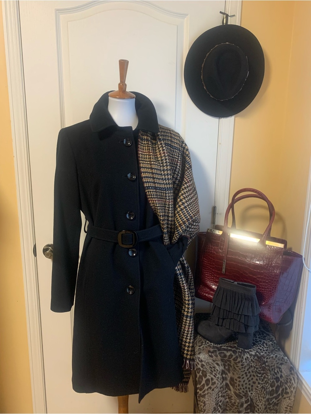 Classic Black Belted wool/cashmere Trench Coat